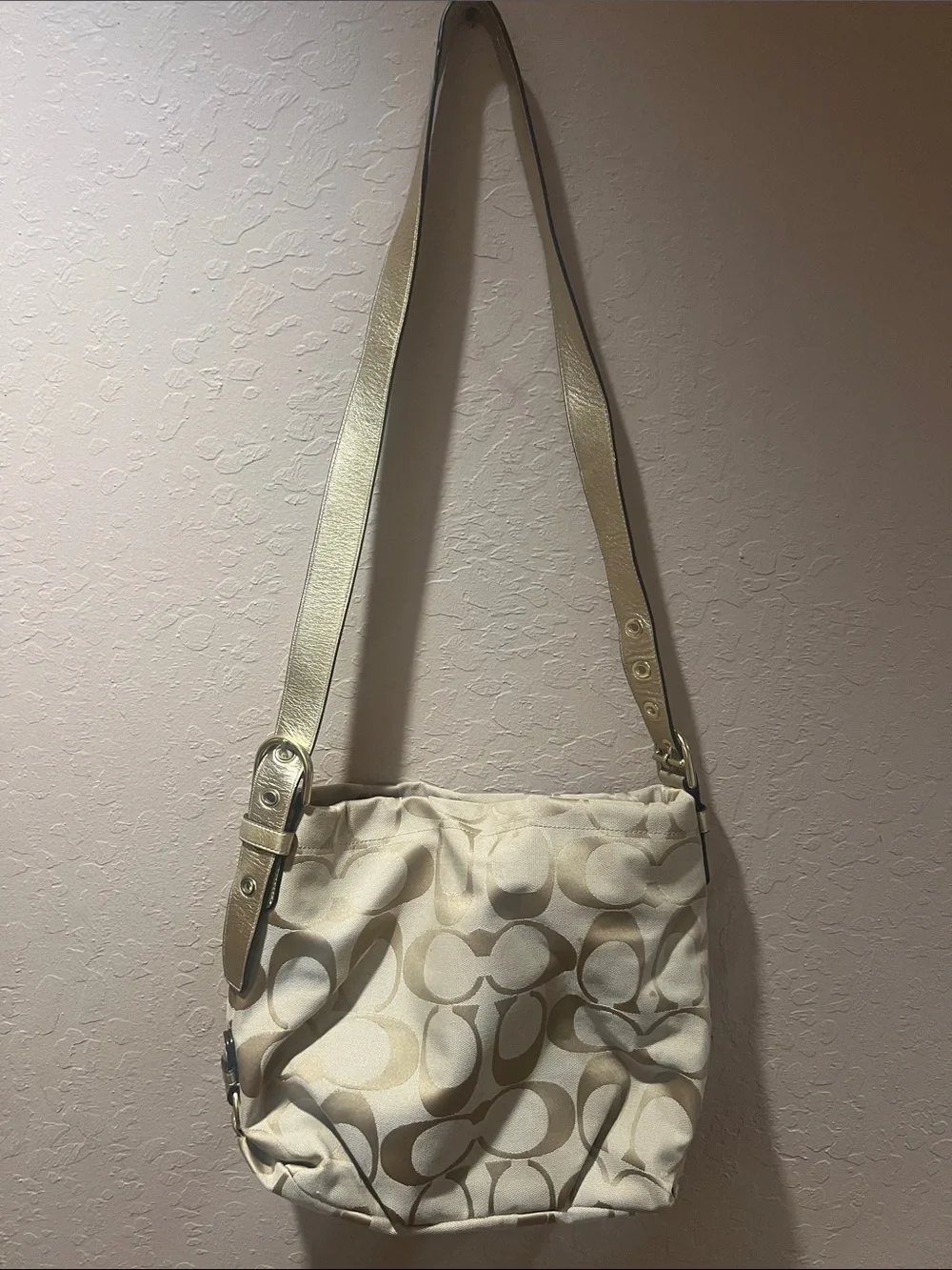 Coach Cream Signature Jacquard Shoulder Bag with Gold-Tone Hardware #coach